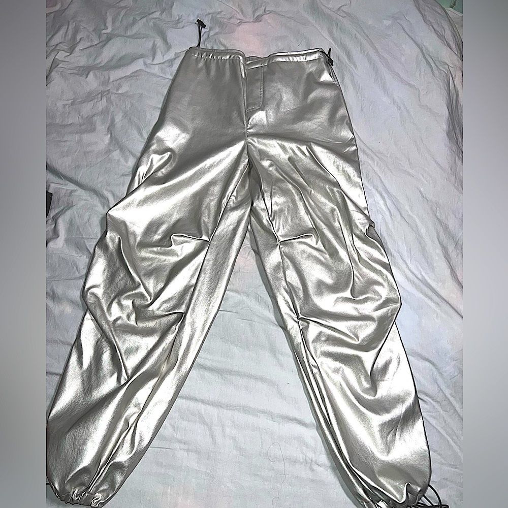 Metallic drawstring pants.